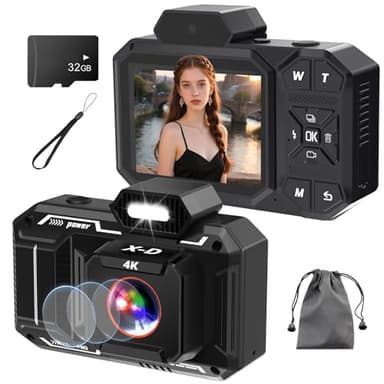 Appareil Photo numérique, Appareil Photo autofocus HD 4K 48MP avec Carte SD 32G Appareils Photo numériques Appareil Photo Compact pour Enfants Adolescents débutants - Noir