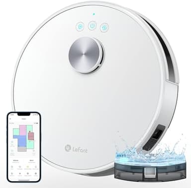 Lefant Robot Aspirateur Laveur 2 en 1 4000Pa, Navigation LiDAR, Cartographie Multi-étage, Zones Virtuelles, Aspirateur Robot Connecté par Alexa/APP/WiFi, Idéal pour Poils d'animaux Tapis Sols Durs, M1