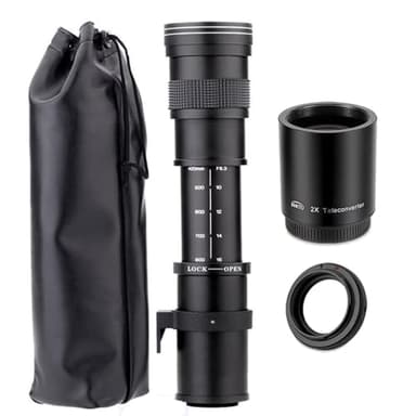 JINTU 420-800mm + 2X Objectif 1600mm Téléconvertisseur F8.3 Zoom Manuel Teleobiettivo pour Nikon D5500 D3300 D3200 D5300 D3400 D7200 D750 D3500 D7500 D800 D810 D3100 D5200 D5600 D7000