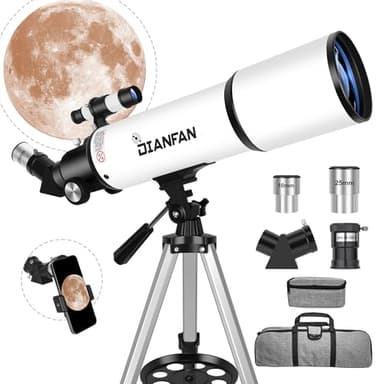 Dianfan Télescope Astronomique 80mm Ouverture 600 pour Adultes, Puissant 24X-180X Réfracteur pour Enfants et Débutants,Professionnels Portable Haute Transmission,avec Adaptateur Téléphone,Sacoche
