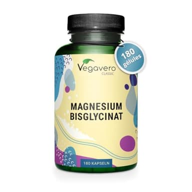 Magnesium Bisglycinate 300 mg | 180 Gélules | Dosage Elevé + Haute Biodisponibilité | Anti Fatigue + Stress + Sommeil | Vegan & Sans Additifs | Vegavero®