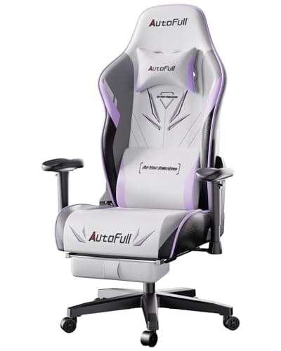 AutoFull C3 Pro Chaise Gaming Chaise Gaming en Cuir Résistant avec Siège Épais, Accoudoirs 3D et Inclinaison 160° - Confort Ergonomique pour Sessions Longues (Blanc/Violet)