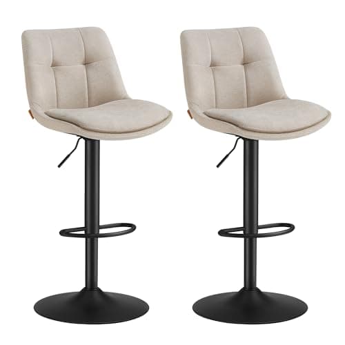 VASAGLE Tabourets de Bar, Lot de 2, Chaise de Cuisine, Siège Pivotant à Hauteur Réglable, avec Dossier et Repose-Pieds, Salle à Manger, Comptoir, Acier, Blanc Crème LJB195W02