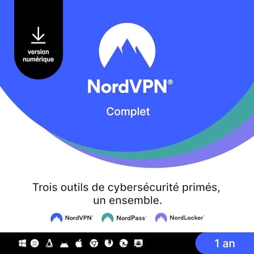 NordVPN Premium, 1 An, Pack VPN & Logiciel de Cybersécurité, Code Numérique