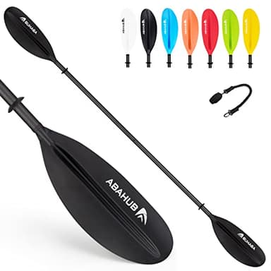 Abahub 230cm Pagaie Kayak Carbone Rame Double Paddle avec Paddleline pour Kayak Aviron Bateau Canoë,Tige en Alliage Carbon, Lames en Plastique Noir/Blanc/Rouge/Bleu/Vert/Orange/Jaune