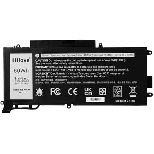 KHlove 7.6V 60Wh K5XWW Laptop Batterie pour Dell Latitude 5289 7389 7390 L3180 E5289 P29S001 P29S002 2-in-1 Series Notebook 6CYH6 71TG4 725KY J0PGR N18GG CFX97 4-Cell