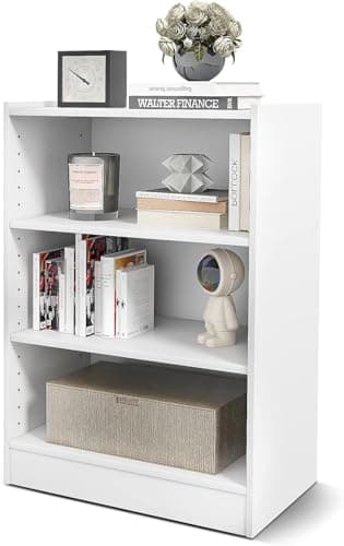 GOPLUS Bibliothèque à 3 Niveaux, Meuble de Rangement avec 2 Étagères Réglables, Dispositif Anti-Basculement Inclus, pour Salon, Chambre, Bureau, 50x30x75 CM, Blanc