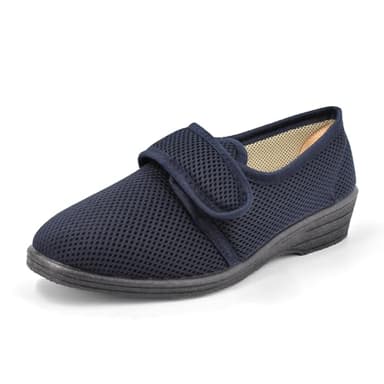 JOMIX Chaussons Diabétiques Femme avec Scratch Pantoufles Orthopediques Chaussons Femme Réglable Confortable (Marine, 39)