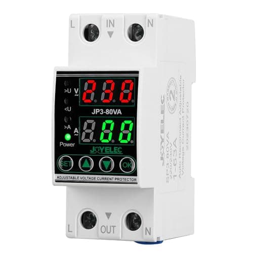 JOYELEC Protecteur de surtension et de sous-tension, stabilisateur de tension, dispositif de protection contre les surtensions AC230V, relais de réinitialisation réglable, voltmètre 63A, protection co