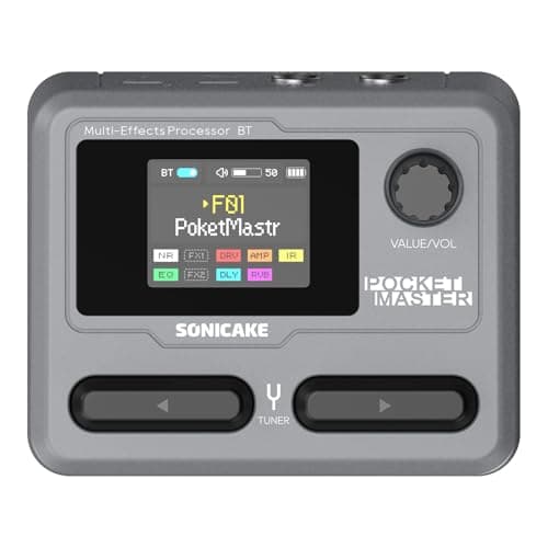 SONICAKE Multi Effets Pédale Guitare 9 modules d'effets 100 préréglages 20 amplis/cabines Processeur d'effets pour guitare OTG Interface audio USB BT avec APP Pocket Master (Gris)