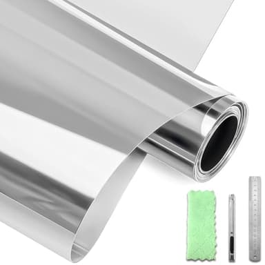 DARUITE Film Fenêtre Anti-Regard Miroir sans Tain, Anti Chaleur, Protection Solaire UV, Électrostatique pour Maisons, Bureau (Argent, 30x200cm)