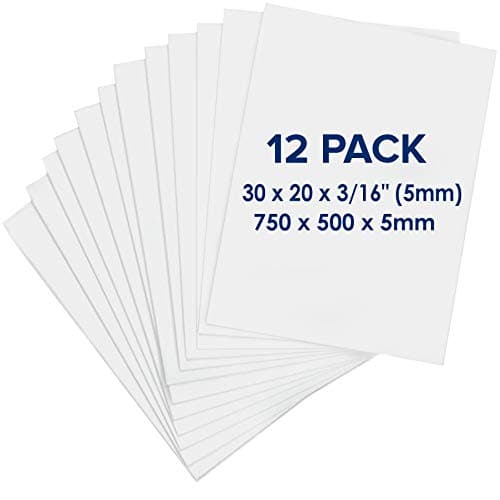 Carton Plume (Foam Board) 750 x 500 x 5mm – Pack de 12 Plaques – Panneau D’affichage Blanc, Grand, sans Acide, Carton Mousse pour L’art, les Présentations et les Projets Scolaires