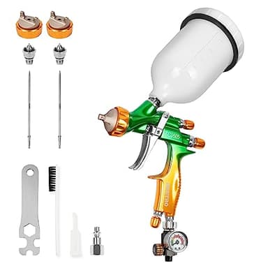 Beetro Pistolet à Peinture HVLP à alimentation par gravité, buse à jet large 280-320mm 1.3/1.4mm avec valve de contrôle de l'air, capacité 600ml 14CFM 29-32psi, adaptateur 1/4 et filtre