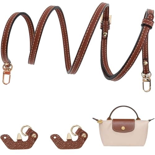 GIBOHOM Bandouliere Compatible avec Sac Longchamp Mini, Cuir Réglable Laniere Sac Bandouliere Compatible avec Longchamp Femme Pliage Sangle Petit (Largeur de la Bandoulière 0.9 cm, Marron)