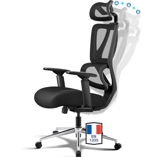 MELOKEA Chaise Ergonomique, Upgrade Chaise Bureau 150KG, Coussin à Ressorts Hautement Élastique, Fauteuil Bureau Confortable avec Soutien Lombaire Dynamique, Verrouillage 3 Positions, en 1335
