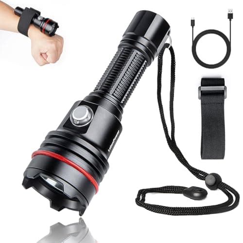 LetonPower SM-14S Lampe plongée, 2000Lumens Lampe plongée sous marine,100m Lampe de plongée,lampe de plongée sous marine avec chargement Type-C pour les sports sous-marins extérieurs professionnels