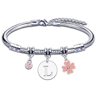 Bracelet pour Femme Fille A B C D E F G H I J K L M N O P Q R S T U V W X Y Z Bracelet Lettre Initiale Pendentif Cadeau pour Amie Fille Sœur Collegue Maman Couple Anniversaire Saint Valentin (1L)