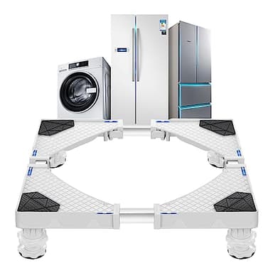 [en.casa] Base de Lave-Linge Sèche-Linge Support pour Réfrigérateur Taille Ajustable Capacité de Charge 300 kg Acier Plastique Longueur Largeur 45-75 cm Hauteur 10-13 cm Blanc