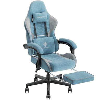 Dowinx Chaise Gaming Ergonomique, Fauteuil Gamer en Tissu Respirant avec Coussin Confortable à Ressorts Ensachés, Siège Gaming Massant avec Appui-Tête et Repose-Pieds Rétractable, 150 kg, Bleu-Gris