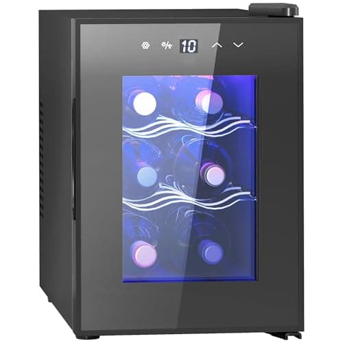 HOMCOM Cave à vin 6 bouteilles 17L réfrigérateur à vin silencieux - porte en verre, éclairage LED, écran tactile numérique, mini cave a vin contrôle de la température 8-18°C protection UV noir
