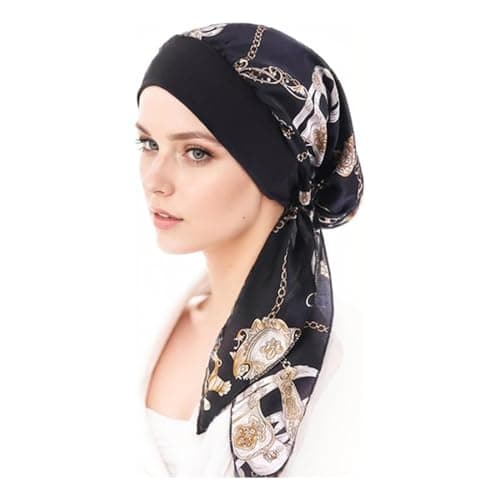 Elegance-go Chimio Turban pour Femmes,Chapeau de Chimio Élastique Chimio Turban Femmes Écharpe de Tête en Satin Chapeau Headwrap Bonnet de Chimio pour Femme Chemo Perdu des Cheveux (Black Chain)