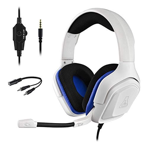 THE G-LAB Korp COBALT Casque Gaming PS4 - Micro Casque Gamer Audio Stéréo, Ultra Léger, Fortes Basses - Micro 3.5mm Jack pour PC PS4 Xbox One Mac Nintendo Switch Tablette Laptop Smartphone (Blanc)