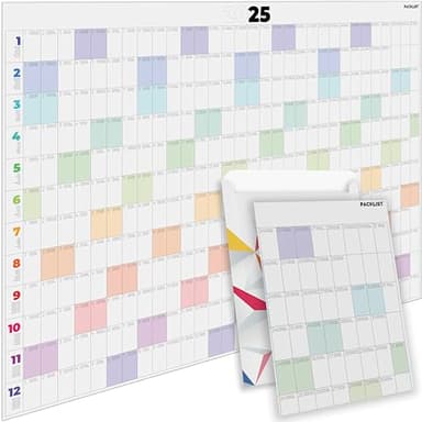 PACKLIST® Grand Calendrier 2025 Mural en Français A1 84x60cm. Calendrier 2025 Grand Format, Planning Familial 2025 - Calendriers Muraux pour L'organisation Familiale, les Études et le Travail