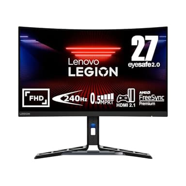 Lenovo Legion R27fc-30 - Écran Gaming 27" FHD Incurvé (VA, 240Hz, 0.5ms MPRT, HDMI + DP, Câbles DP, FreeSync, Haut-parleurs) Réglage en Inclinaison/Hauteur/Rotation/Pivot - Noir