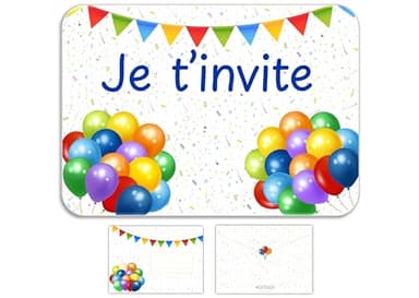 marelle CREATIVE MINDS 12 Cartes Invitation Anniversaire Enfant Fille et Garçon + 12 Enveloppes Assorties et 12 Autocollants Ballons - Préremplies en Français - 15 x 10,5 cm - Printemps Festif