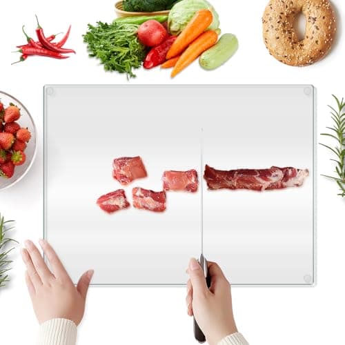 Bearrerp Trempe planche à découper en verre,40x30 cm Planche à découper transparent,avec pieds en caoutchouc ésistante aux rayures, résistante à la chaleur,solide,pour comptoir de cuisine,table
