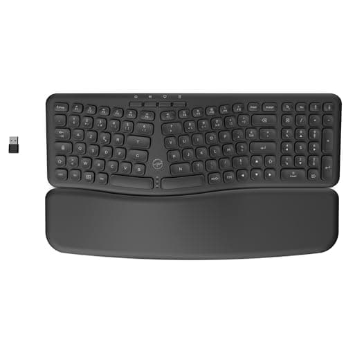MOBILITY LAB – Clavier Ergonomique sans fil avec repose poignet magnétique – Conception confortable et posture naturelle – Inclinaison ajustable – Pavé numérique + 16 raccourcis – Compatible Windows