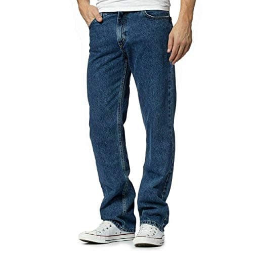Fashion Essentials Jeans pour hommes Pantalons de travail robustes Jeans en denim à jambe droite unie Jeans en coton classiques décontractés (bleu foncé longueur 31/taille 48 pouces)