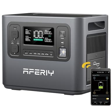 AFERIY Generateur Electrique Portable 2400W, 2048Wh LiFePO4 Batterie de Secours, Charge Rapide en 1.5H, EU Prise 220-240V, UPS, Générateur Électrique Solaire pour Camping/Maison/Bureau, Garantie 7 Ans
