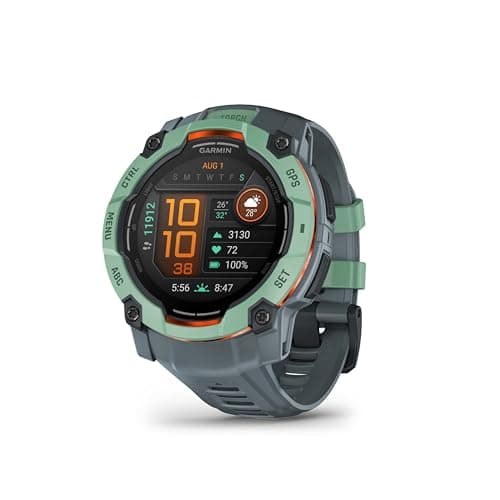 Garmin Instinct 3, AMOLED - Montre GPS Robuste et connectée – Vert d'eau avec Bracelet Bleu crépuscule – Boîtier 50 mm
