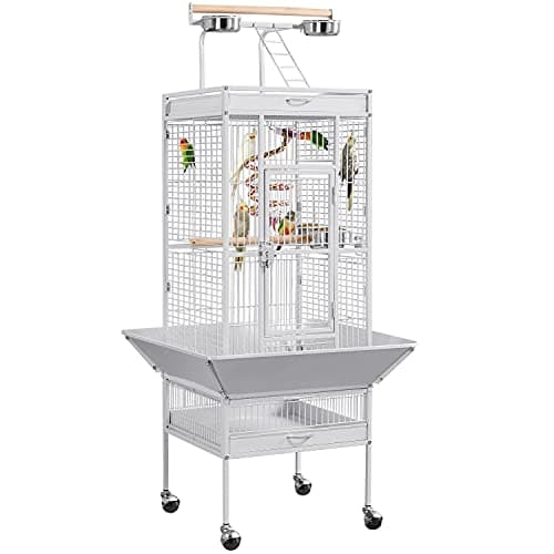 Yaheetech Grande Cage Oiseau Cage Perroquet Volière Oiseaux Intérieur Exterieur avec roulettes pour Cacatoès Perruche Canaris Perroquet Blanc