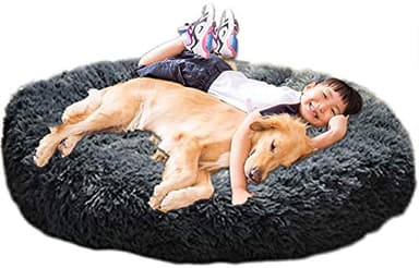 Coussin Chien Anti Stress xxxl,Lit Moelleux Rond - xl,Panier pour Chien Moyen Taille,Puppy Love Panier Orthopedique,Tapis xxl Grande Taille Lavable Apaisant Gris foncé 100cm