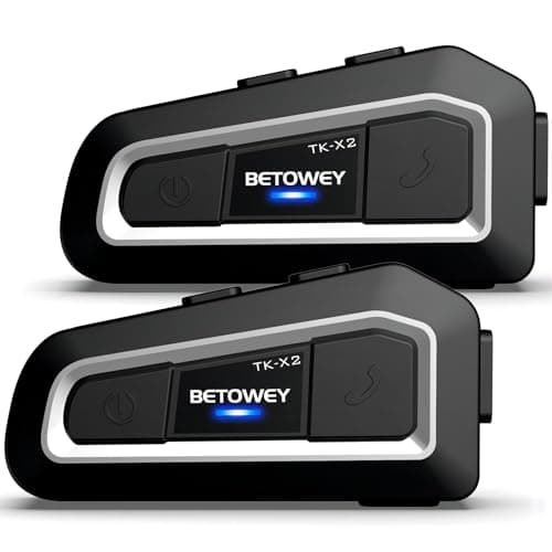 BETOWEY Intercom Moto Duo pour 2 Casques TK-X2 Kit Main Libre Oreillette Bluetooth pour Casque Moto, avec Radio FM, Suppression Bruit, Communication Système pour Moto/ATV/Motoneige (2 Pièce)