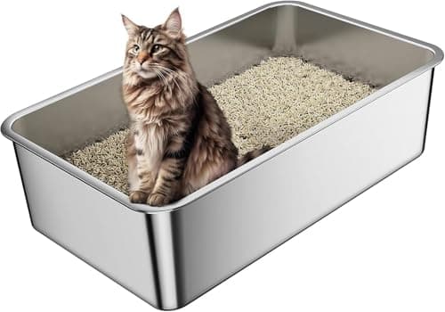 Grande Litière en Acier Inoxydable pour Chat XXL et Lapins, n'absorbe Pas Les odeurs, Anti-Taches, antirouille, Surface Lisse antiadhésive, Fond en Caoutchouc antidérapant, 60 x 40 x 15 cm