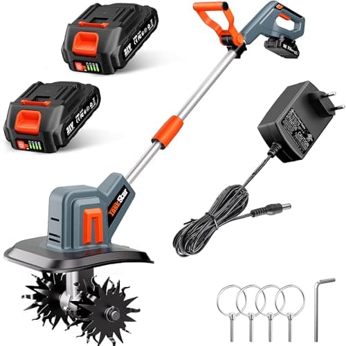 Motobineuse Électrique sans fil 360 RPM Motoculteur Électrique TaskStar TH4000 Motobineuse Batterie Total 2,0Ah x2, 48 Lames en acier Renforcé pour un Travail du sol Fluide,Entretien,Compostage,Jardin