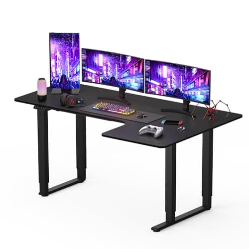 FLEXISPOT Bureau Assis Debout 180x110cm avec 4 Pieds, Bureau en Forme de L Réglable en Hauteur, 2 Moteur Électrique, 4 Emplacements de Mémoire, Noir
