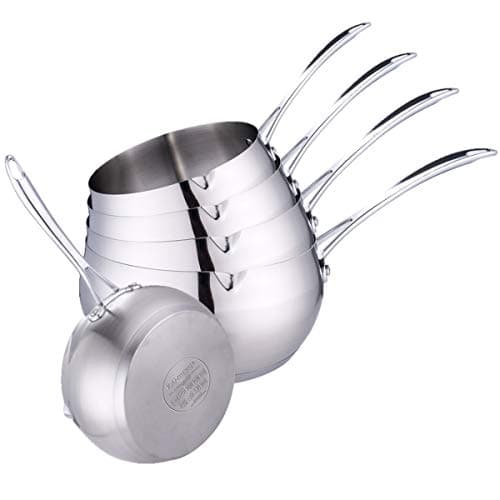Kamberg - Batterie 5 Casseroles inox 12 / 14 / 16 / 18 / 20 cm - Acier Inoxydable Haute Qualité - Poignée anti chaleur Argent Design - Forme POMME - Bec verseur - Tous Feux dont Induction - 0008115