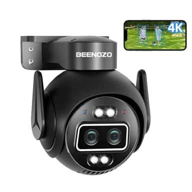 BEENOZO 4K Camera Surveillance WiFi Exterieure/intérieur,360° PTZ caméra,avec Double Objectif,Suivi Intelligent,Vision Nocturne Couleur 30M,Détection Humaine,Audio Bidirectionnel,2,4/5Ghz,Plugged in