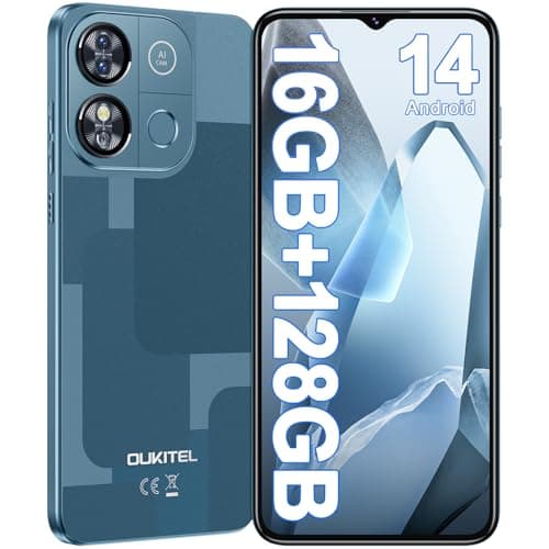 OUKITEL C57 Pro Telephone Portable Pas Cher - Smartphone Débloqué Android 14, Écran 6.52" 60Hz, 16Go(4+12) RAM + 128Go ROM/TF 1To, Batterie 4300mAh, 13MP/4G Dual SIM/Fingerprint/Face ID/GPS - Bleu