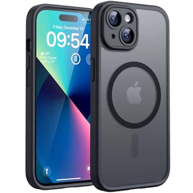 TOCOL 3 en 1 Coque Magnétique pour iPhone 13 6,1 Pouces, avec 2 Verre Trempé, Compatible avec MagSafe [Protection de l'objectif améliorée] Coque Mat Translucide Fine Antichoc, Noir
