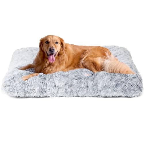 EHEYCIGA Panier Chien Grande Taille XL, Coussin Chiens Anti Stress Lavable et Antidérapant, Moelleux Lit pour Chien Peluche, Gris, 105x70cm