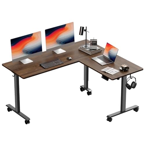 BEXEVUE Bureau Assis Debout Angle Électrique - 160x140cm Bureau Table Debout Réglable Hauteur en Forme L, Angle Réversible Panneau Contrôle 3 Fonctions Mémoires, Système Anti-Collision Maison Domicile