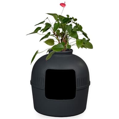 RHRQUALITY Litter Box Flower XXL Bac à litière caché pour chat (Blackline)