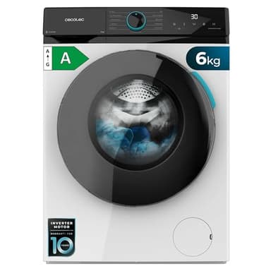 Cecotec Lave-linge 6Kg Chargement Frontal Bolero DressCode 6160 Inverter. 1200 tr/min, 11 Programmes, Basse Consommation, Moteur Inverter Plus, Steam Max, Drum Clean, Panneau avec Écran LED