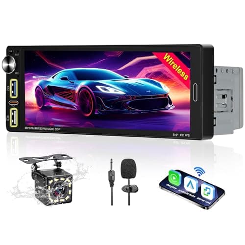 Autoradio 1 DIN Bluetooth Autoradio Car Play Voiture avec sans Fil carplay & Android Auto,6.9 Pouces HD Écran Tactile,RDS Radio FM/Charge Rapide/Microphone/Type C/Caméra de recul