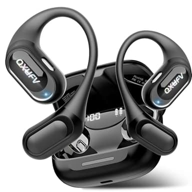 QXUFV Ecouteurs Bluetooth sans Fil Open Ear, Casque Bluetooth 5.4 avec Basses Renforcée, 4 Micro HD, Lecture 48H et Contrôle Tactile, étanchéité IP7, Ecouteur Sport avec Crochets Confort, Courir/Vélo
